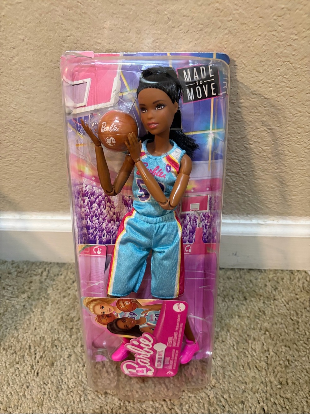Barbie Made to Move Doll in Turquoise Athletic Outfit with Brown Basketball